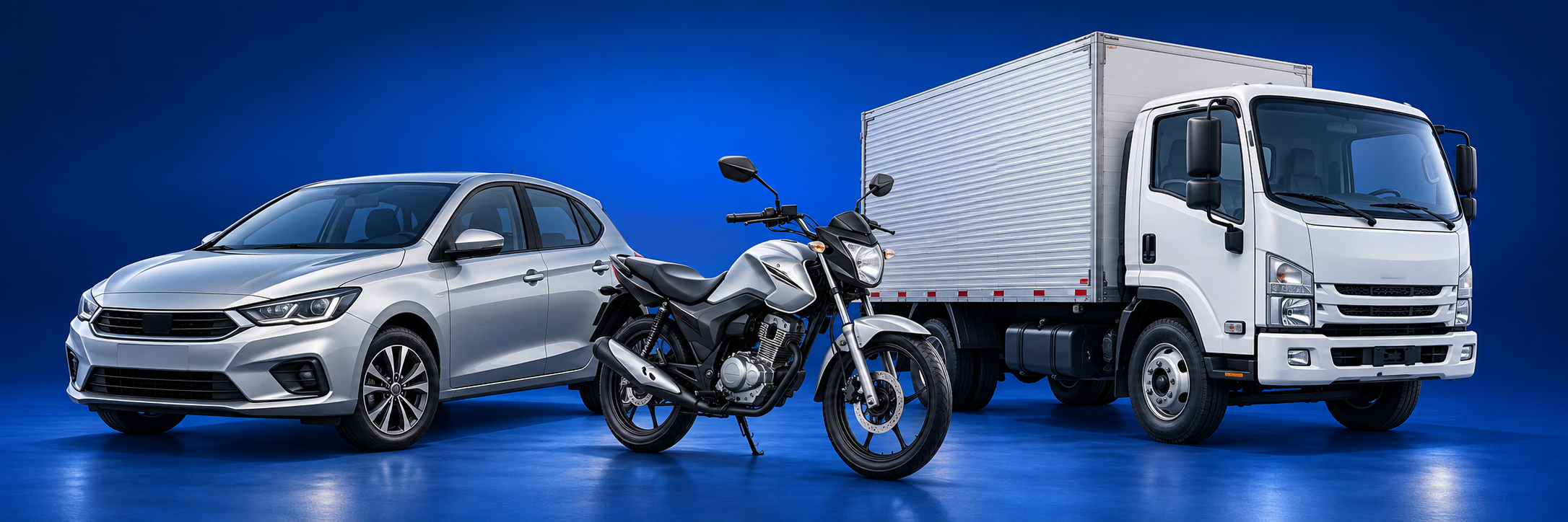 Carro, moto e caminhão